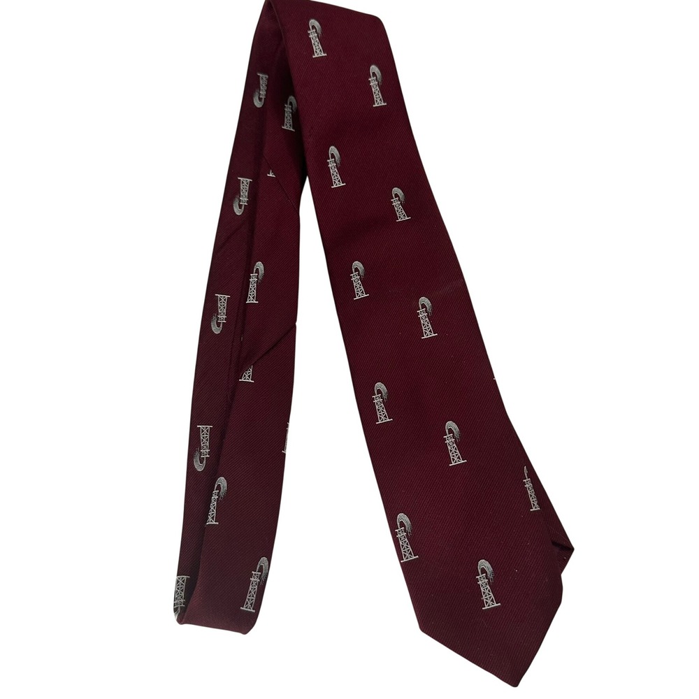 Prince Consort Golden Clasp Mens Tie Petroleum Oil Derrick Rig Gusher Vintage